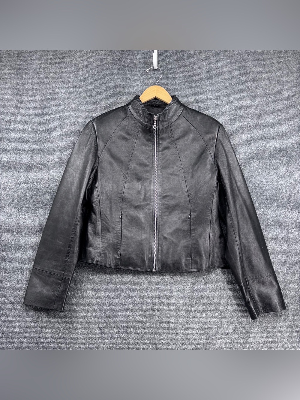 Aviatrix Black Edgy Moto Minimalist Full Zip Leather Jacket Women’s XL